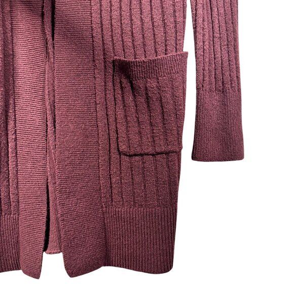 Loft Womens Plum Open-Front Cardigan Sweater Textured Ribbed Knit Size Small - Picture 3 of 7